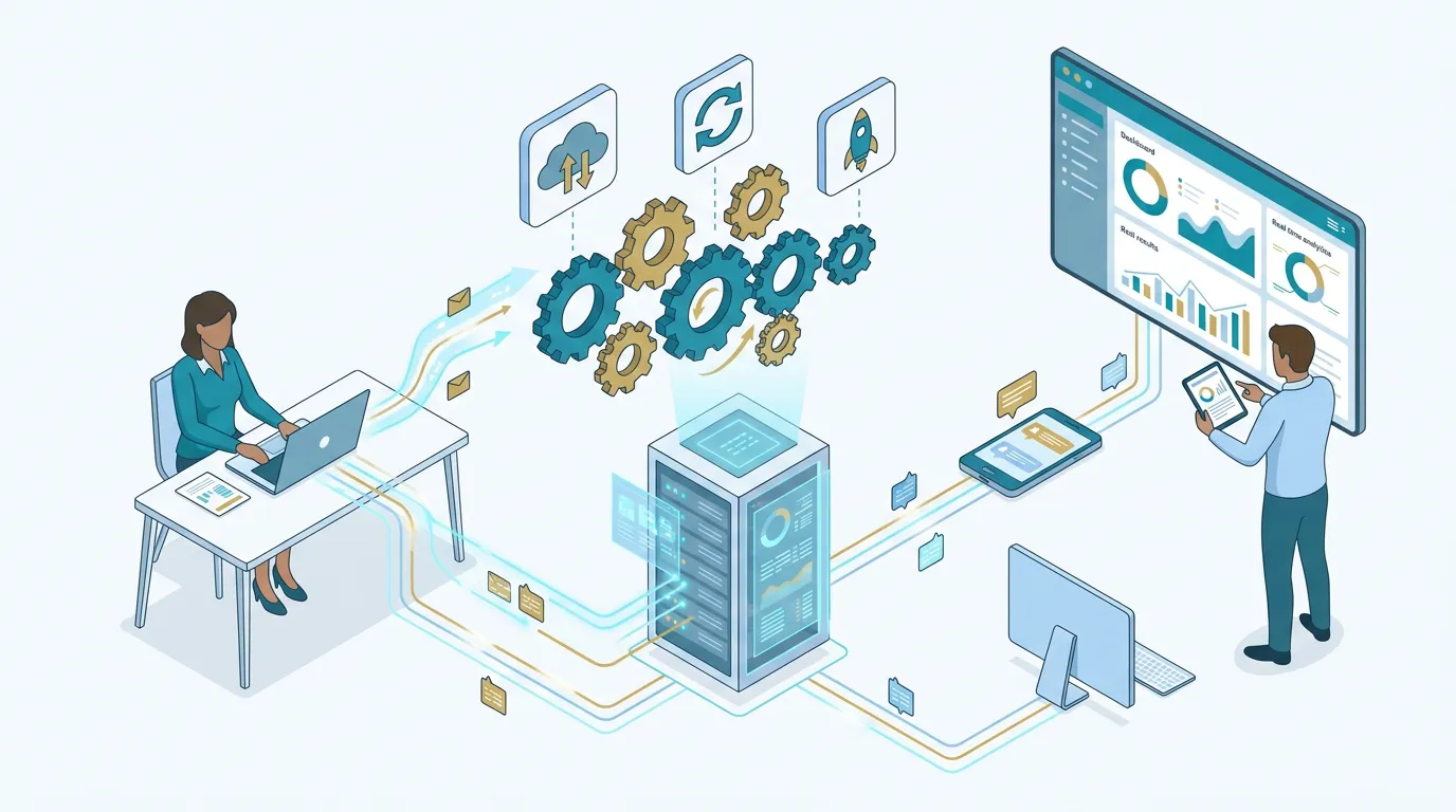 Smart Apps & Automations - Cluttered medical office with overwhelmed staff manually processing tasks